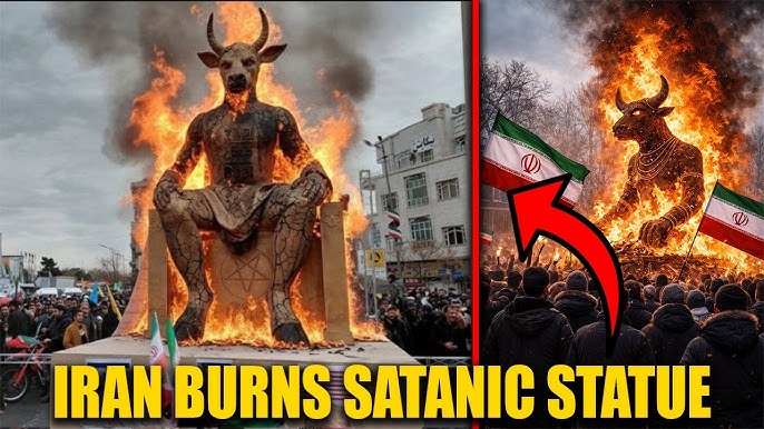 Demonstranţi iranieni incendiază statui ale lui Baal la cea de-a 47-a aniversare a Revoluției Islamice